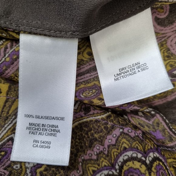 100 % Silk Jones New York Collection Short Sleeve Paisley Blouse Size 12 - Picture 9 of 10